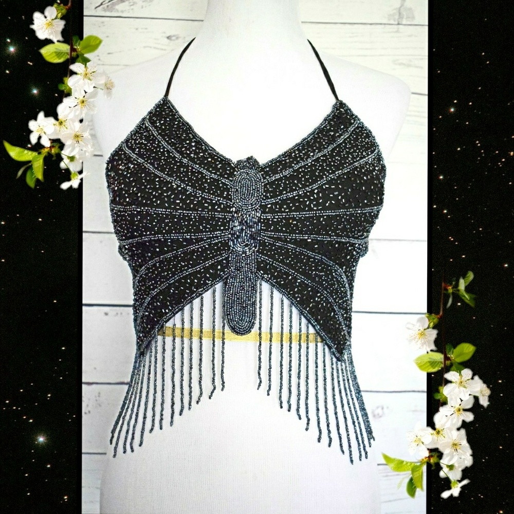 Butterfly beaded crop top